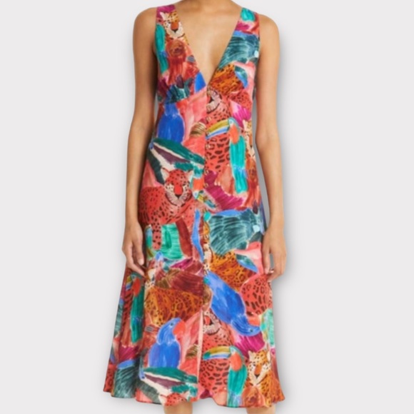 FARM Rio Dresses & Skirts - Farm Rio Dress Medium Midi Animal Collage Colorful Abstract Artsy Tropical NWT